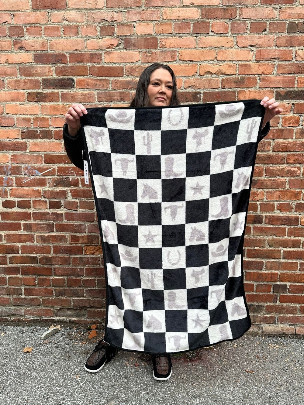 NWT Sheriff Square Up Black & White Checkered Western Throw Blanket